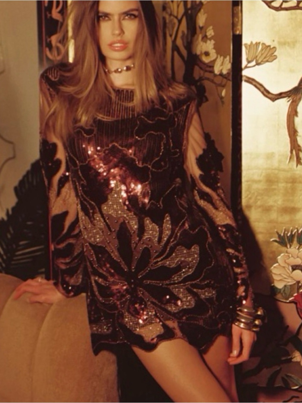 12th Tribe Amber Nights Cinnamon Beaded Sequin Mini Dress M - Picture 2 of 5